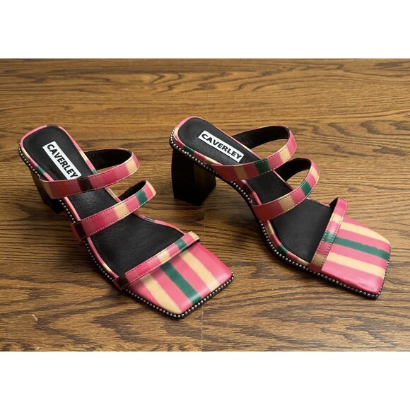 Anthropologie Caverley Women Nora Mule Pink Stripe Heels Shoes Size EU 41/US 9‎ - Picture 2 of 10